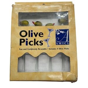 New Vtg Global Amici Glass Olive Picks Set of 4 Martini Cocktail Appetizer Party